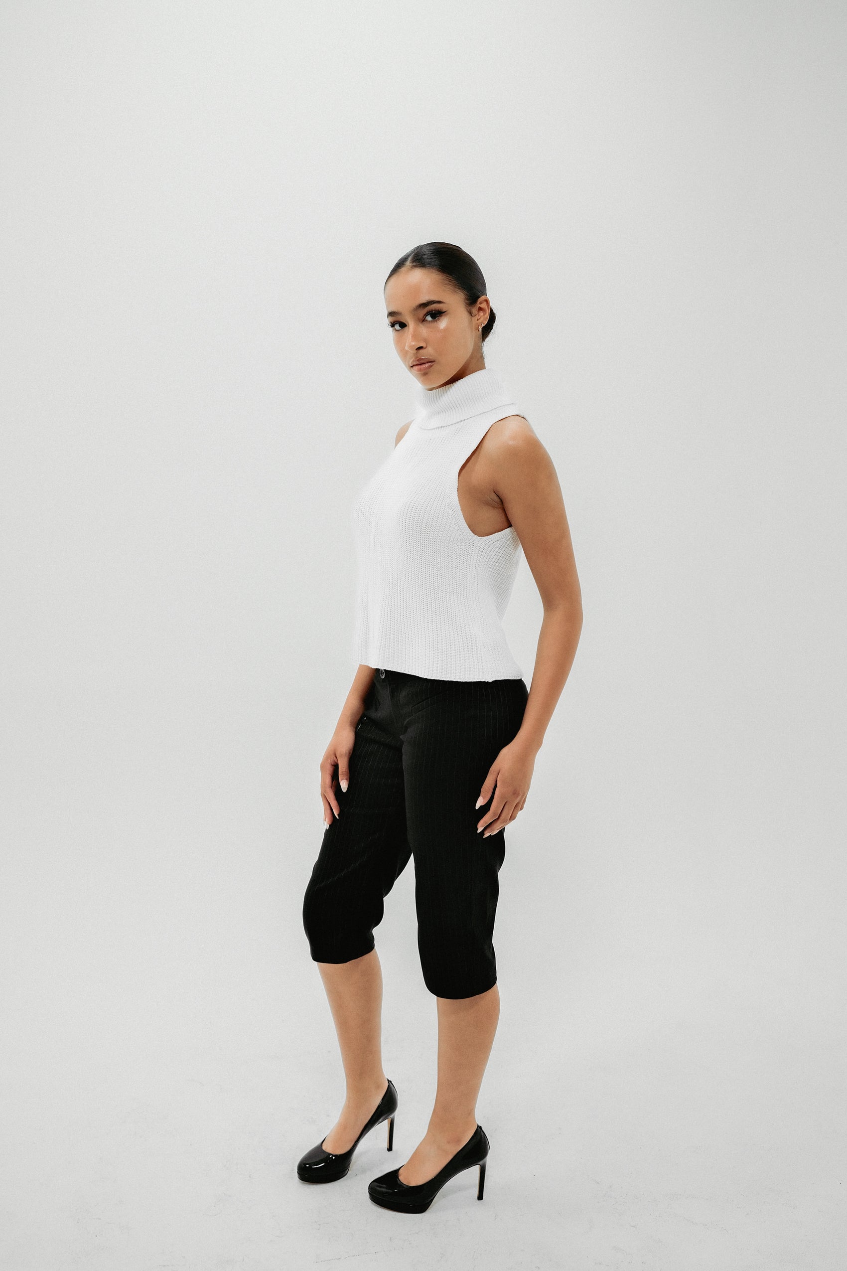 Pinstripe Wool Capri